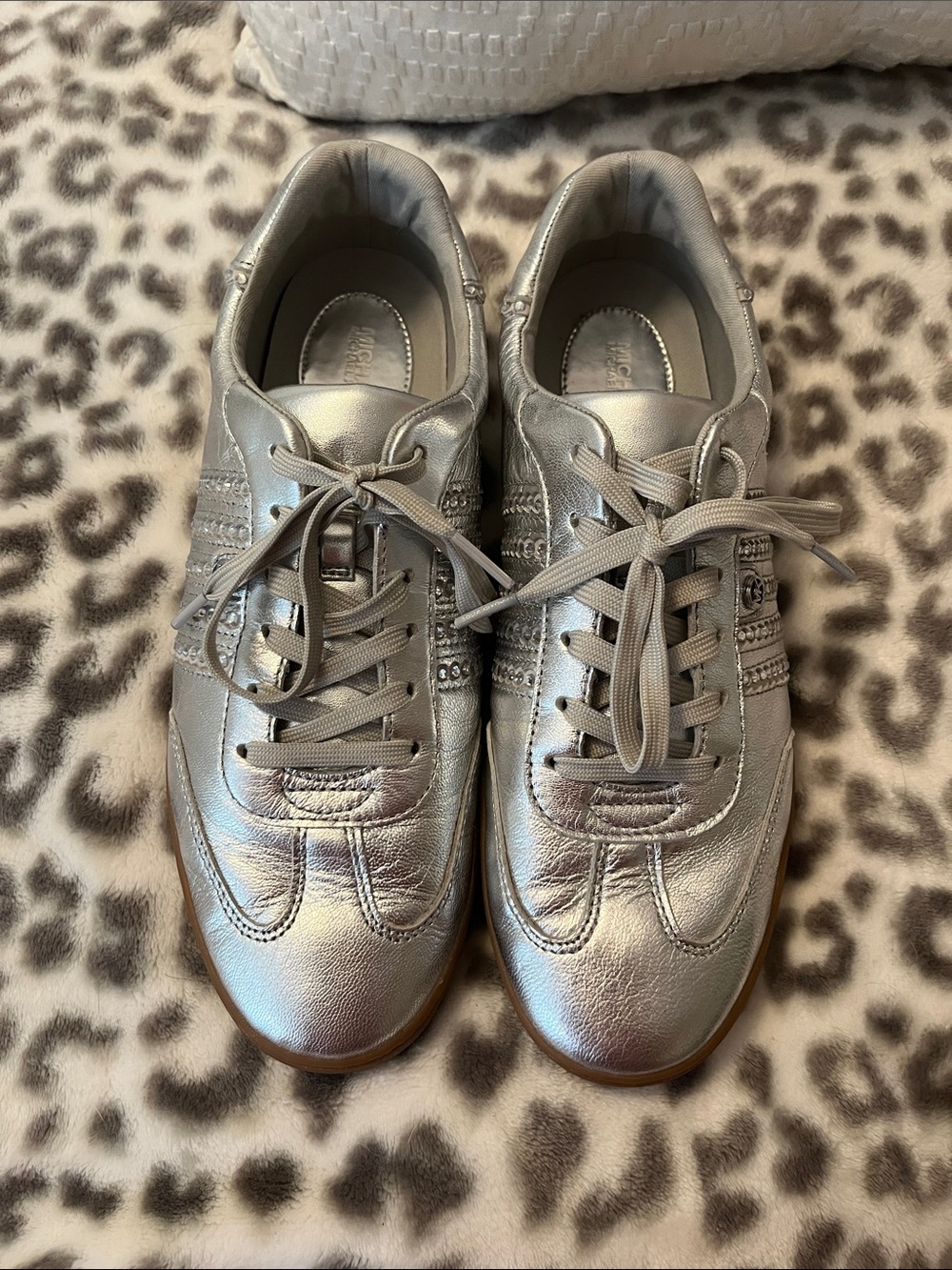 Michael Kors Metallic Silver Lace-Up Athletic Sneakers
